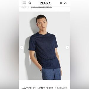 Ermenegildo Zegna Navy Blue Linen T-Shirt
